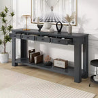 Blu Scuro / Espresso / Grigio Lavato / Blu Navy / Marrone Chiaro – Tavolino Consolle Stretto, Stile Retrò Invecchiato, 4 Cassetti e Ripiano, 1 Pezzo