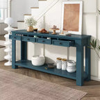 Blu Scuro / Espresso / Grigio Lavato / Blu Navy / Marrone Chiaro – Tavolino Consolle Stretto, Stile Retrò Invecchiato, 4 Cassetti e Ripiano, 1 Pezzo