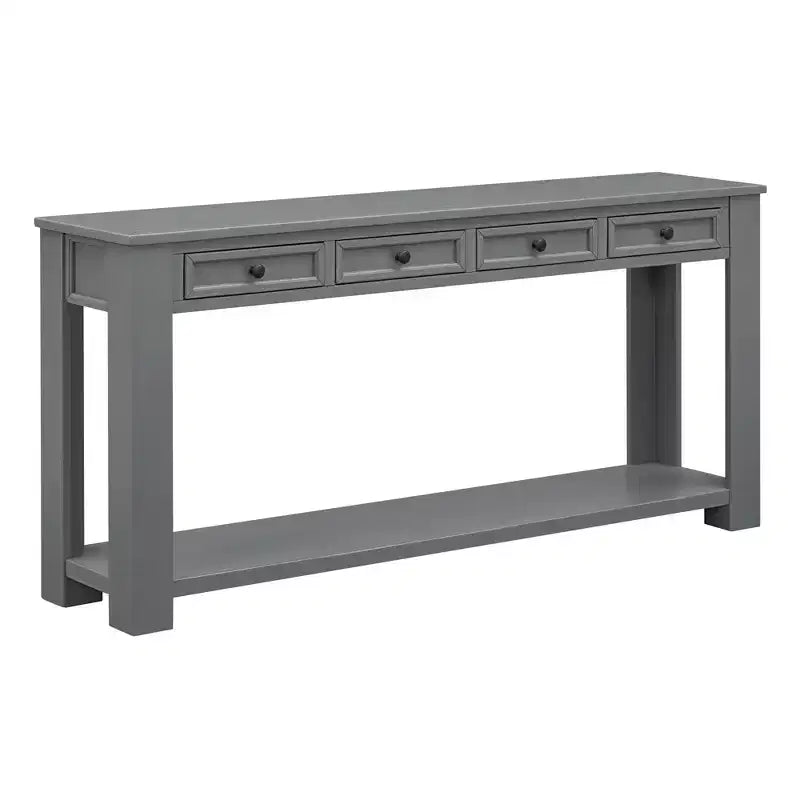 Blu Scuro / Espresso / Grigio Lavato / Blu Navy / Marrone Chiaro – Tavolino Consolle Stretto, Stile Retrò Invecchiato, 4 Cassetti e Ripiano, 1 Pezzo