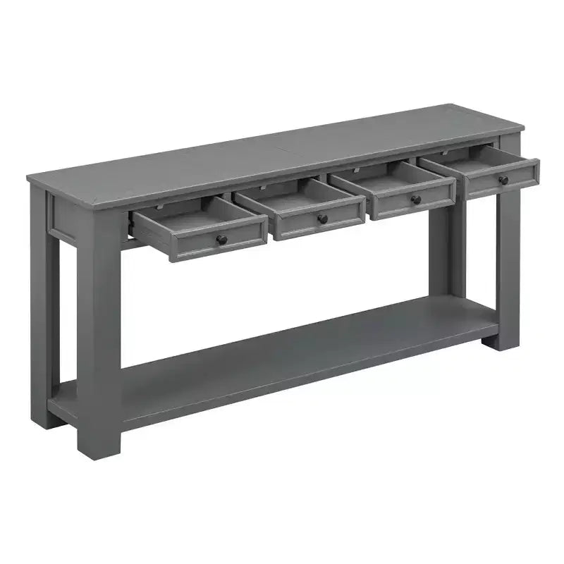 Blu Scuro / Espresso / Grigio Lavato / Blu Navy / Marrone Chiaro – Tavolino Consolle Stretto, Stile Retrò Invecchiato, 4 Cassetti e Ripiano, 1 Pezzo