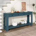 Retro Narrow Console Table with Storage, Wood Entryway Table with 4 Drawers and Bottom Shelf, Wood Side Table for Living Room and Hallway