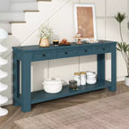 Retro Narrow Console Table with Storage, Wood Entryway Table with 4 Drawers and Bottom Shelf, Wood Side Table for Living Room and Hallway