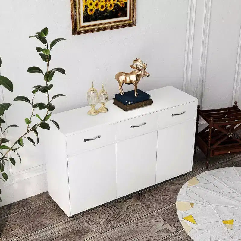 Tavolino a 3 Ante con Ripostiglio, MDF, Grigio/Bianco