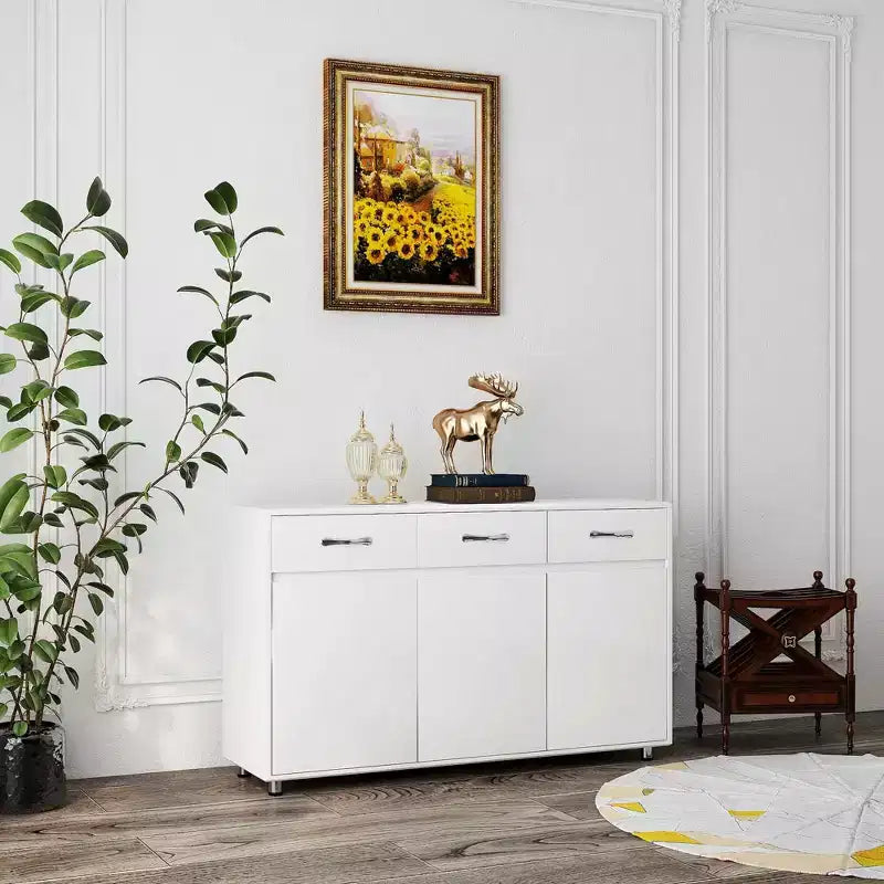 Tavolino a 3 Ante con Ripostiglio, MDF, Grigio/Bianco