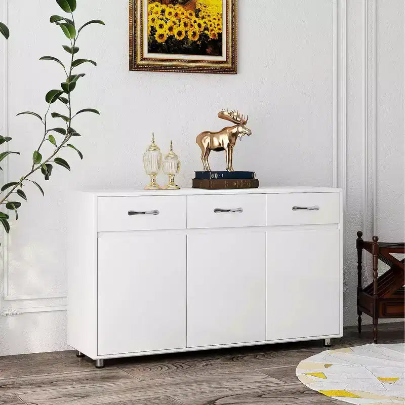 Tavolino a 3 Ante con Ripostiglio, MDF, Grigio/Bianco