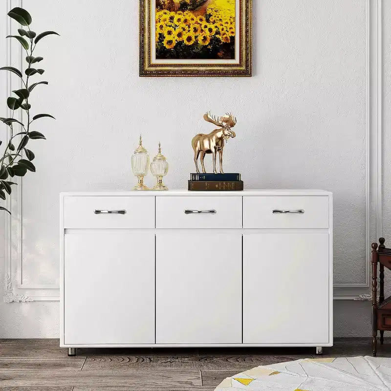Tavolino a 3 Ante con Ripostiglio, MDF, Grigio/Bianco
