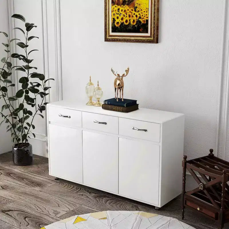 Tavolino a 3 Ante con Ripostiglio, MDF, Grigio/Bianco
