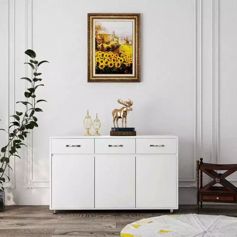 Tavolino a 3 Ante con Ripostiglio, MDF, Grigio/Bianco