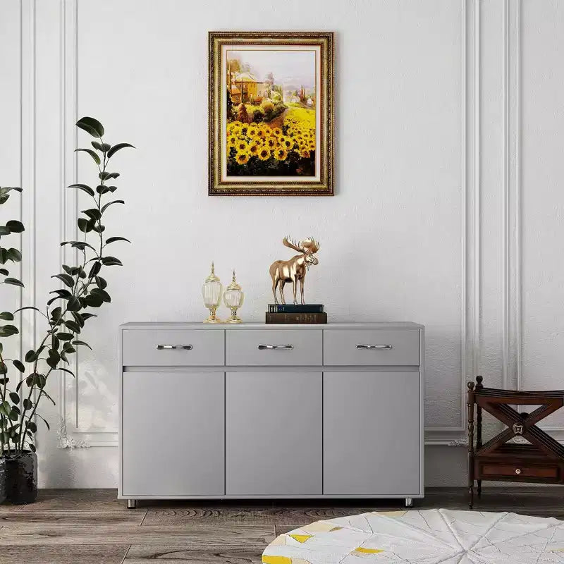 Tavolino a 3 Ante con Ripostiglio, MDF, Grigio/Bianco