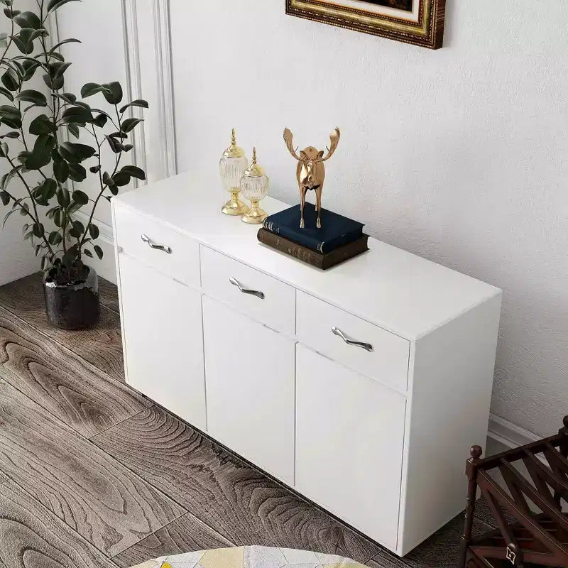 Tavolino a 3 Ante con Ripostiglio, MDF, Grigio/Bianco
