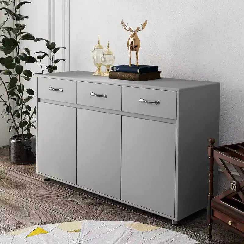 Tavolino a 3 Ante con Ripostiglio, MDF, Grigio/Bianco
