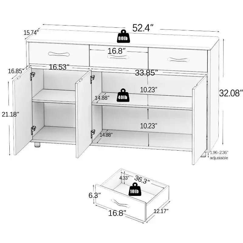 Tavolino a 3 Ante con Ripostiglio, MDF, Grigio/Bianco
