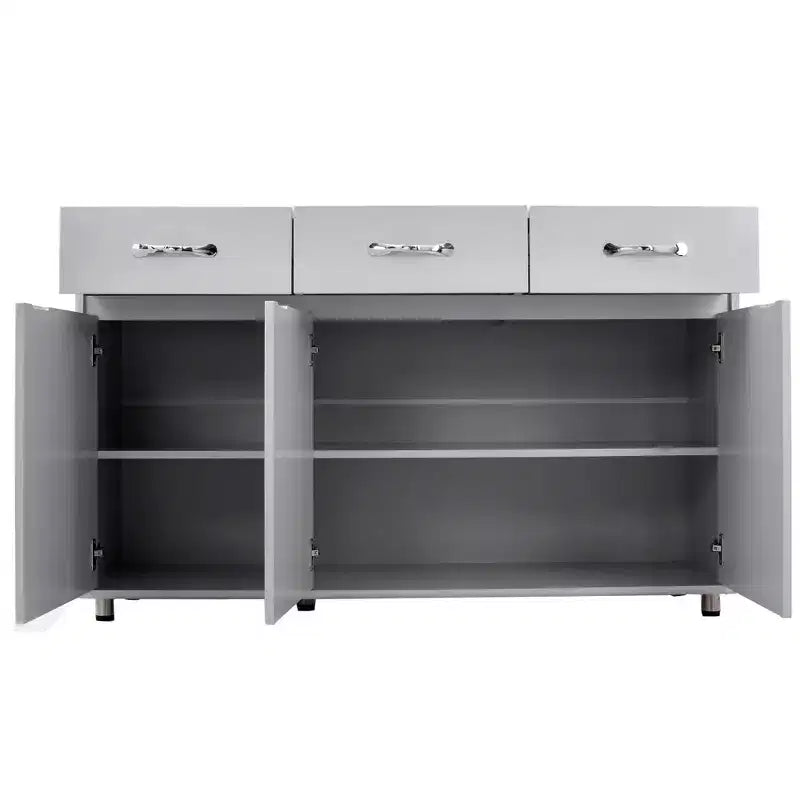 Tavolino a 3 Ante con Ripostiglio, MDF, Grigio/Bianco