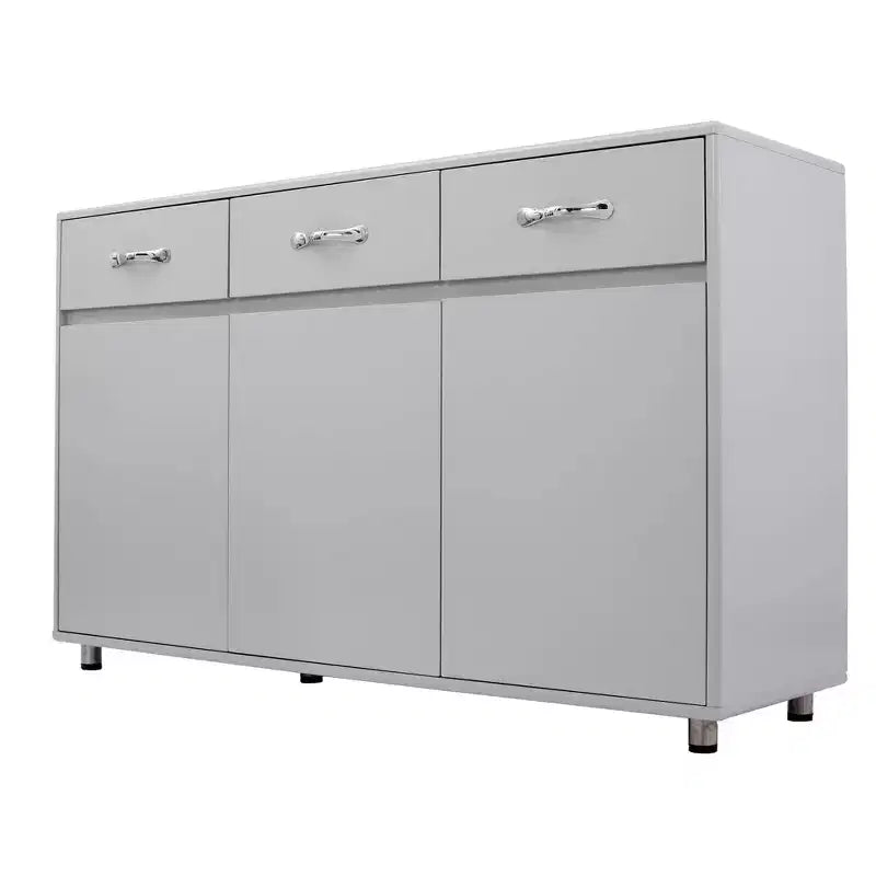 Tavolino a 3 Ante con Ripostiglio, MDF, Grigio/Bianco