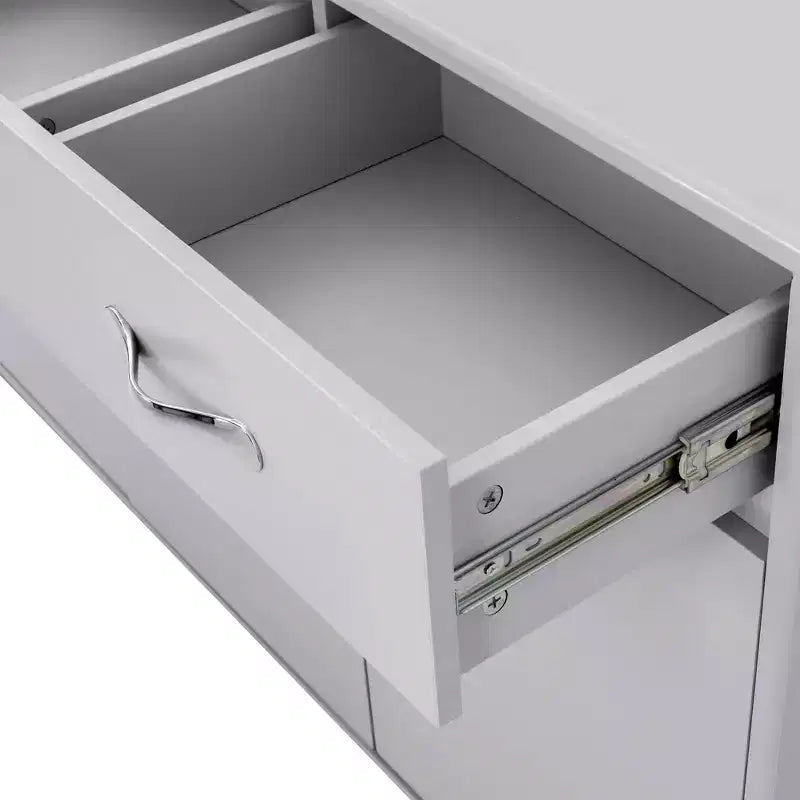 Tavolino a 3 Ante con Ripostiglio, MDF, Grigio/Bianco