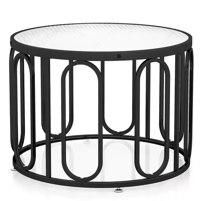Costway 2-Tier 24 Round Coffee Table w/ Oval Swivel Brackets & Reeded Tempered Glass