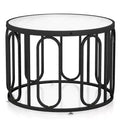 Costway 2-Tier 24 Round Coffee Table w/ Oval Swivel Brackets & Reeded Tempered Glass