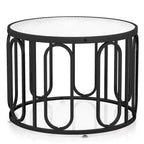 Costway 2-Tier 24 Round Coffee Table w/ Oval Swivel Brackets & Reeded Tempered Glass