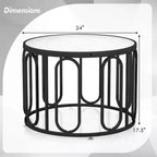 Tavolino da caffè rotondo Black & Gold a 2 livelli da 60 cm con staffe girevoli, vetro temperato scanalato