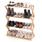 Costway 4-Tier Foldable Bamboo Shoe Rack Multi-Functional Freestanding Planter Hallway