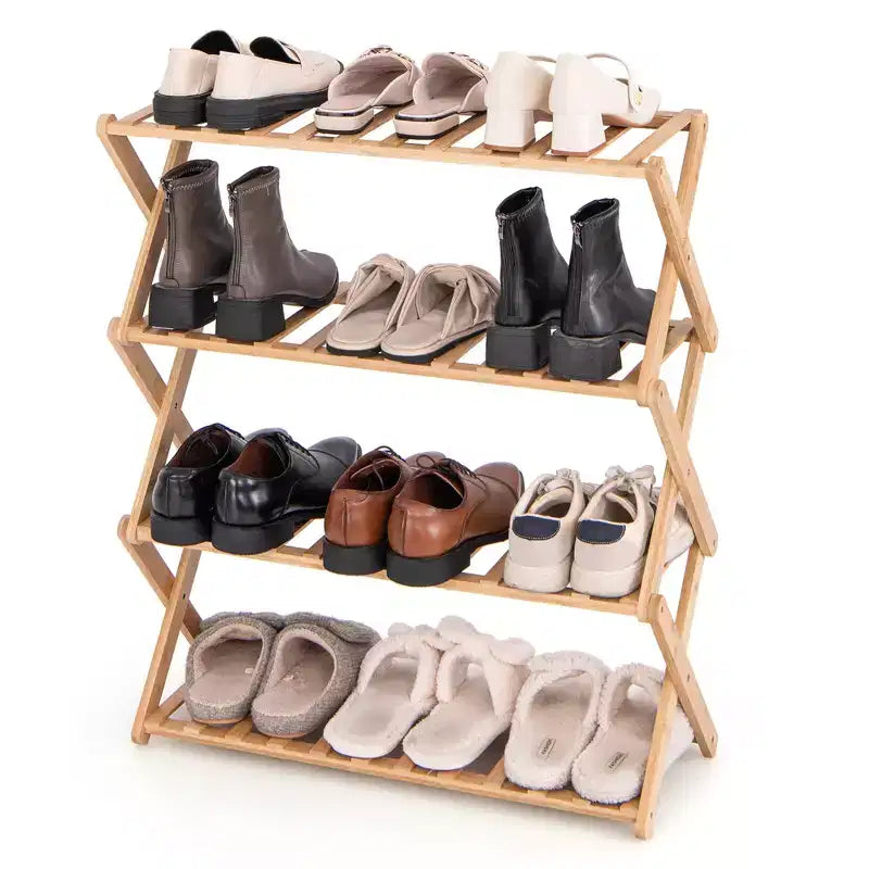 Costway 4-Tier Foldable Bamboo Shoe Rack Multi-Functional Freestanding Planter Hallway