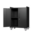 Clihome Lockable Rolling Tool Cabinet, Mobile 2-Door Storage Chest with Wheels and Keys, 360lbs Heavy Duty for Garage, Workshop, Tool Storage