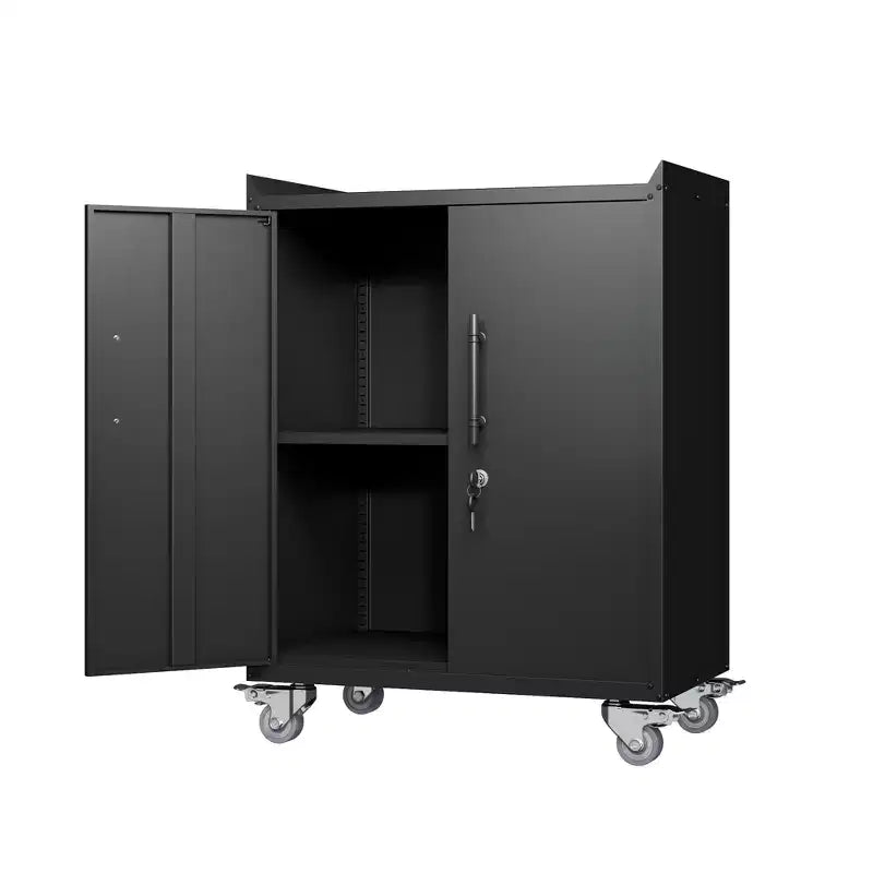 Clihome Lockable Rolling Tool Cabinet, Mobile 2-Door Storage Chest with Wheels and Keys, 360lbs Heavy Duty for Garage, Workshop, Tool Storage
