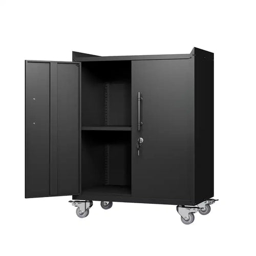 Clihome Lockable Rolling Tool Cabinet, Mobile 2-Door Storage Chest with Wheels and Keys, 360lbs Heavy Duty for Garage, Workshop, Tool Storage