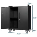 Armadietto mobile con serratura a 2 ante, nero, con ruote, monoposto, capacità 163 kg