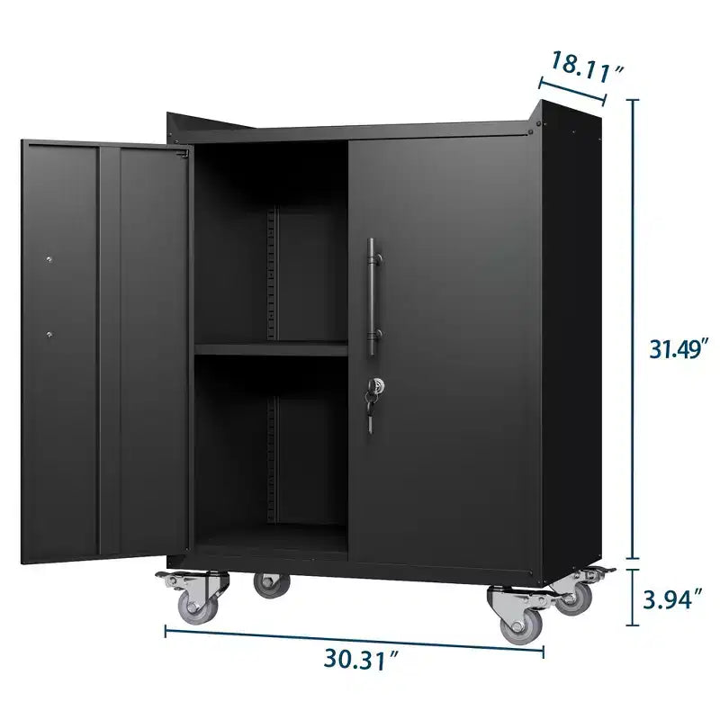 Armadietto mobile con serratura a 2 ante, nero, con ruote, monoposto, capacità 163 kg