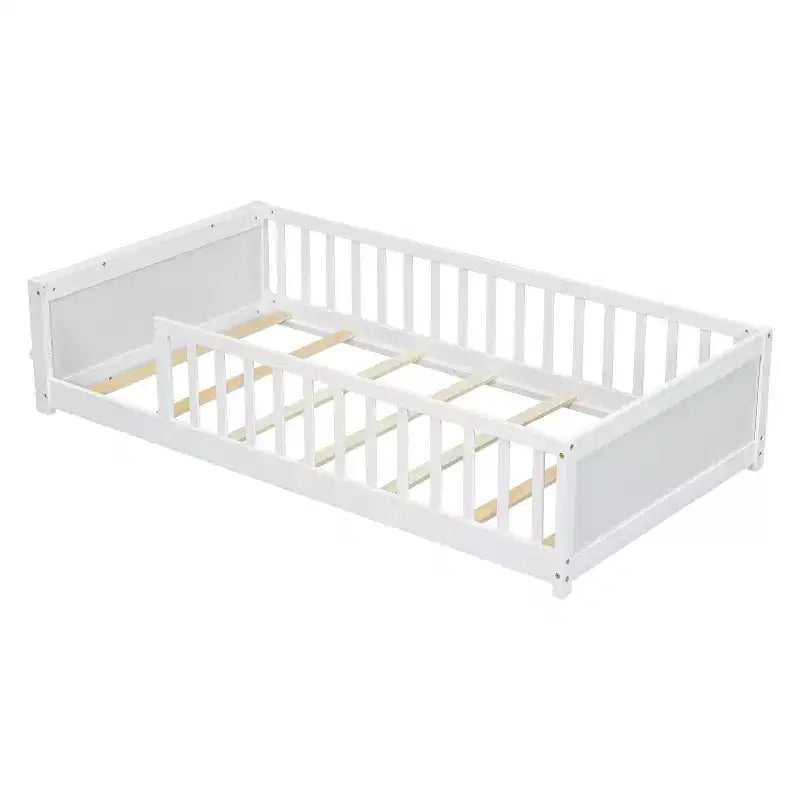 Testiera a forma di casa con sponde di protezione, da appoggiare a terra, colore grigio/naturale/bianco - Full Size, 1 bambino
