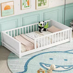 Testiera a forma di casa con sponde di protezione, da appoggiare a terra, colore grigio/naturale/bianco - Full Size, 1 bambino