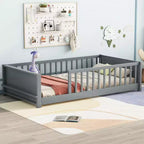 Testiera a forma di casa con sponde di protezione, da appoggiare a terra, colore grigio/naturale/bianco - Full Size, 1 bambino