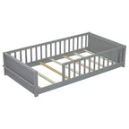 Testiera a forma di casa con sponde di protezione, da appoggiare a terra, colore grigio/naturale/bianco - Full Size, 1 bambino