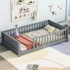 Testiera a forma di casa con sponde di protezione, da appoggiare a terra, colore grigio/naturale/bianco - Full Size, 1 bambino