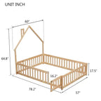 Testiera a forma di casa con sponde di protezione, da appoggiare a terra, colore grigio/naturale/bianco - Full Size, 1 bambino