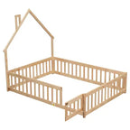 Testiera a forma di casa con sponde di protezione, da appoggiare a terra, colore grigio/naturale/bianco - Full Size, 1 bambino
