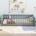TUYOHW Full Size Toddler Floor Bed with House-Shaped Headboard and Fence,Modern Montessori Bed with Guardrails for Bedroom