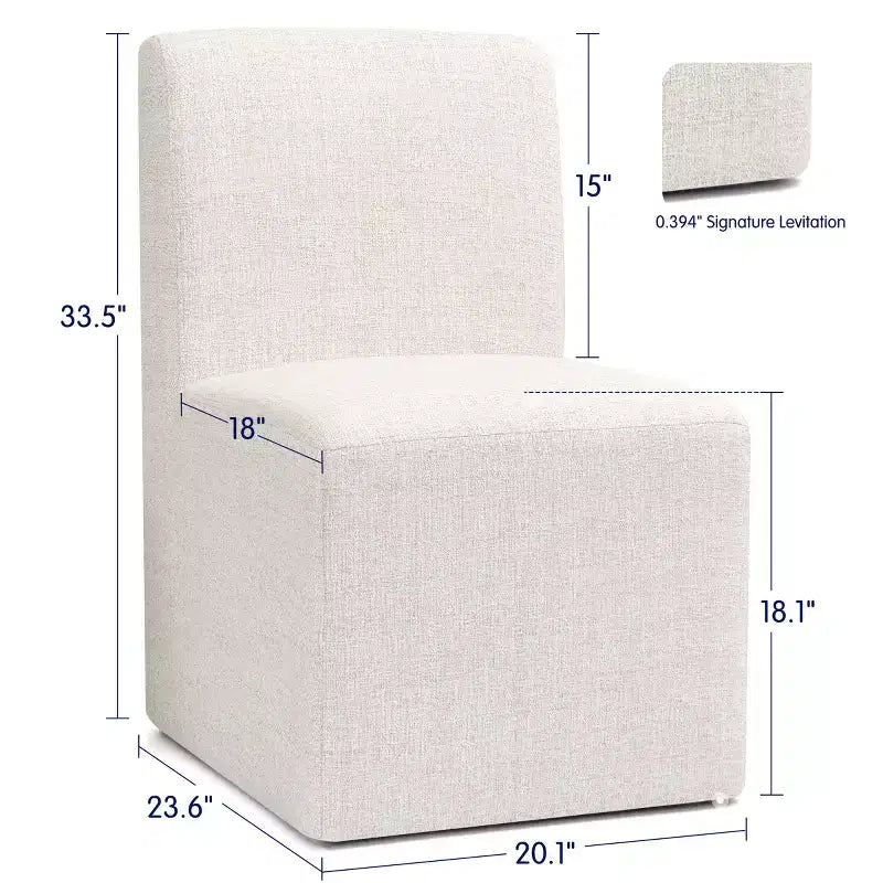 Sedia da pranzo senza braccioli imbottita color Crema/Farina d'avena con ruote silenziose, seduta singola