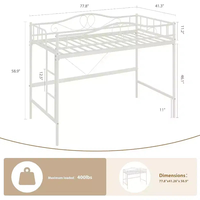 Letto a soppalco singolo con scaletta e sponda di protezione – Nero/Bianco crema/Oro/Rosa/Grigio argento, Struttura in metallo, 1 persona