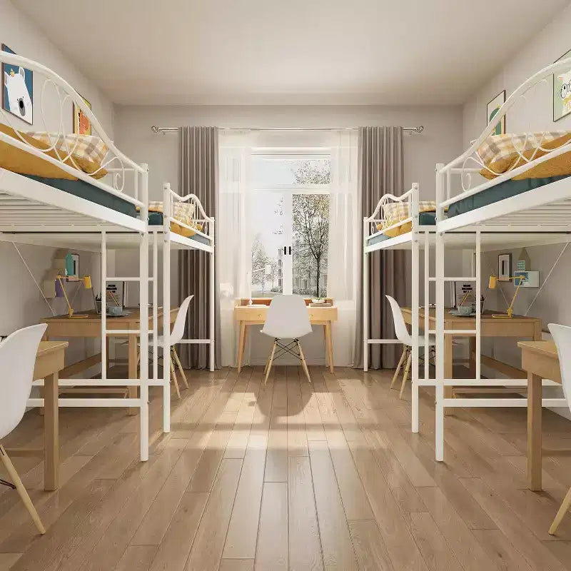 Letto a soppalco singolo con scaletta e sponda di protezione – Nero/Bianco crema/Oro/Rosa/Grigio argento, Struttura in metallo, 1 persona