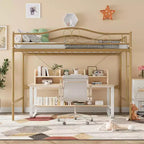 Letto a soppalco singolo con scaletta e sponda di protezione – Nero/Bianco crema/Oro/Rosa/Grigio argento, Struttura in metallo, 1 persona