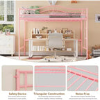 Letto a soppalco singolo con scaletta e sponda di protezione – Nero/Bianco crema/Oro/Rosa/Grigio argento, Struttura in metallo, 1 persona