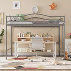 Letto a soppalco singolo con scaletta e sponda di protezione – Nero/Bianco crema/Oro/Rosa/Grigio argento, Struttura in metallo, 1 persona