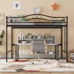 Letto a soppalco singolo con scaletta e sponda di protezione – Nero/Bianco crema/Oro/Rosa/Grigio argento, Struttura in metallo, 1 persona