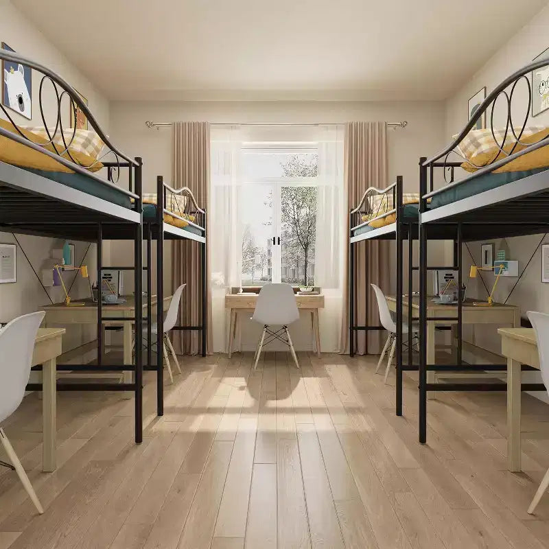 Letto a soppalco singolo con scaletta e sponda di protezione – Nero/Bianco crema/Oro/Rosa/Grigio argento, Struttura in metallo, 1 persona