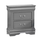 Royal Hampton Nightstand, 2 Drawers, Light Gray Solid Wood, Nickel Drop Handles