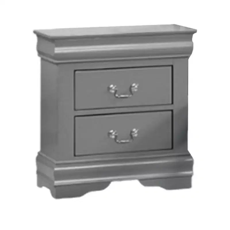 Royal Hampton Nightstand, 2 Drawers, Light Gray Solid Wood, Nickel Drop Handles