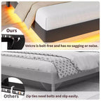 Struttura letto a piattaforma flottante imbottita nera / grigia / bianco sporco con LED RGB e testiera contenitore, per 1-2 adulti