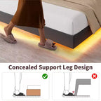 Struttura letto a piattaforma flottante imbottita nera / grigia / bianco sporco con LED RGB e testiera contenitore, per 1-2 adulti